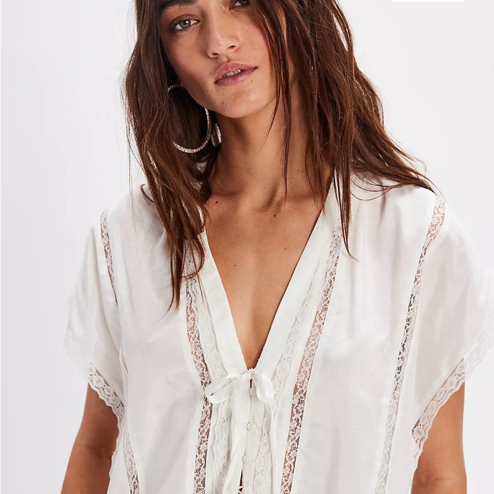 Free People White Lace Trim Blouse NEW with tags